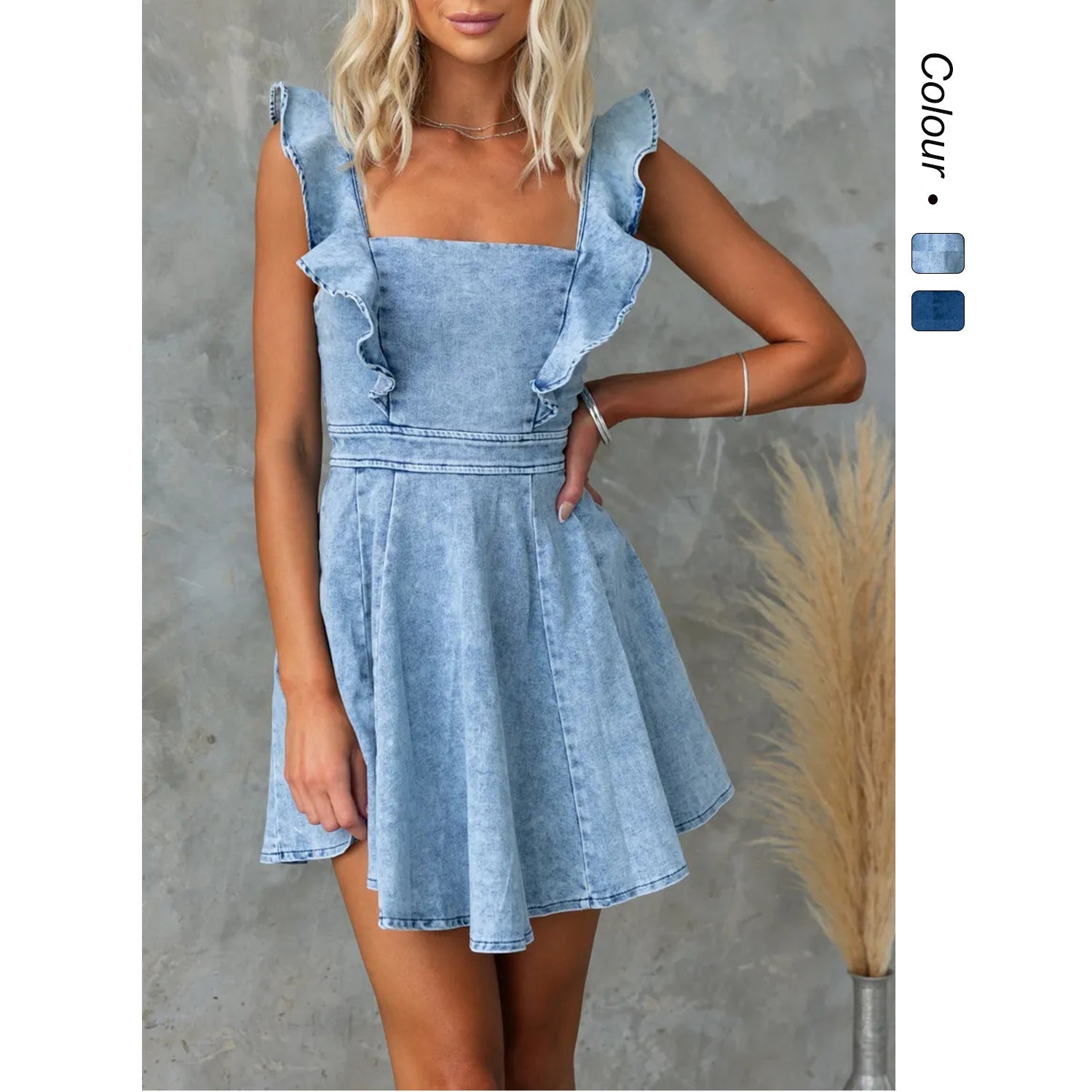 Damen Denim-Kleid mit Rüschendetails und Femininer Silhouette Shopnory
