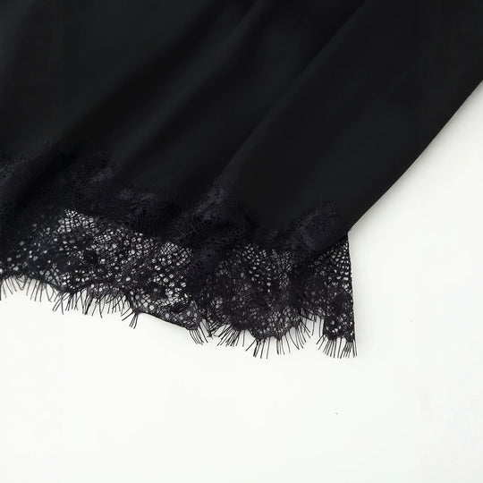 Damen Seidige Langarmbluse mit Stehkragen und Spitzenbesatz Shop Nory