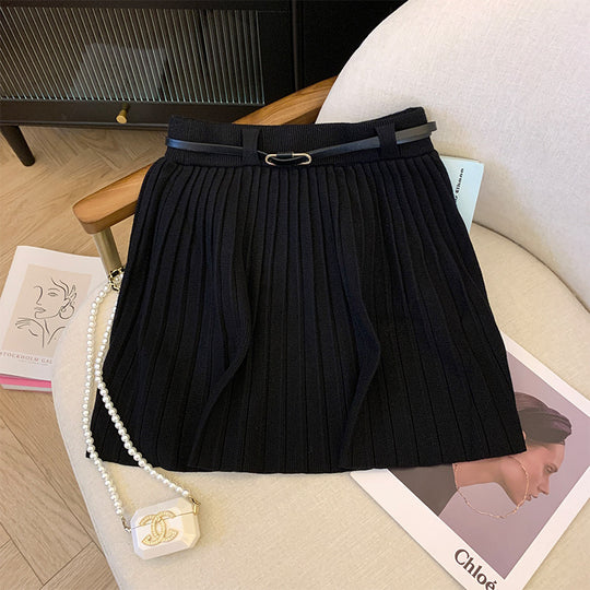 Damen Plissierter Rock mit elastischem Bund und Gürteldetail Shop Nory