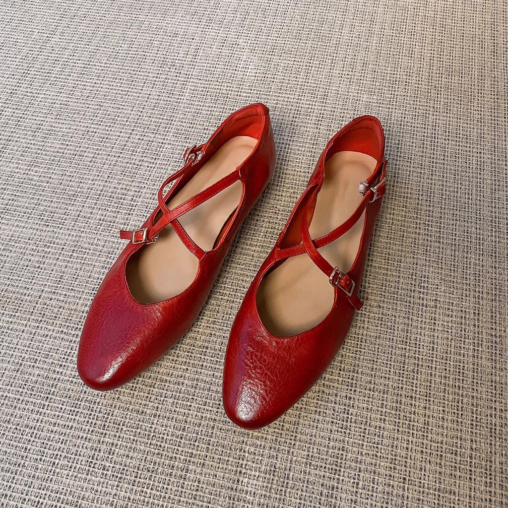 Damen Ballerinas mit kreuzförmigem Riemen und eleganter Spitze