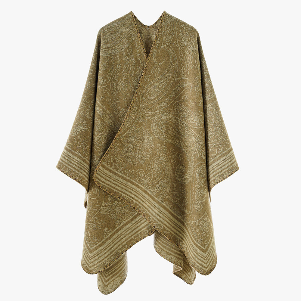 Damen Jacquard-Poncho im Ruana-Schnitt mit Paisley-Muster und breiter Bordüre Shop Nory