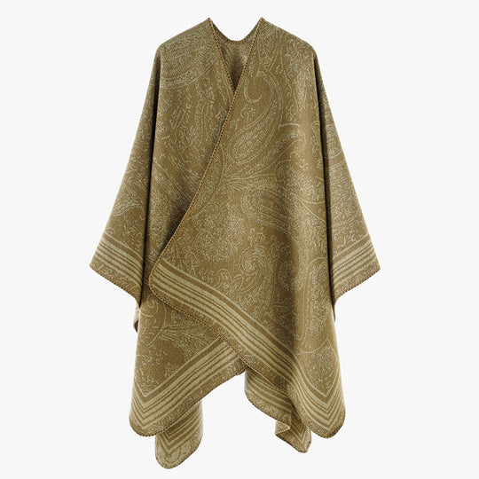 Damen Jacquard-Poncho im Ruana-Schnitt mit Paisley-Muster und breiter Bordüre Shop Nory