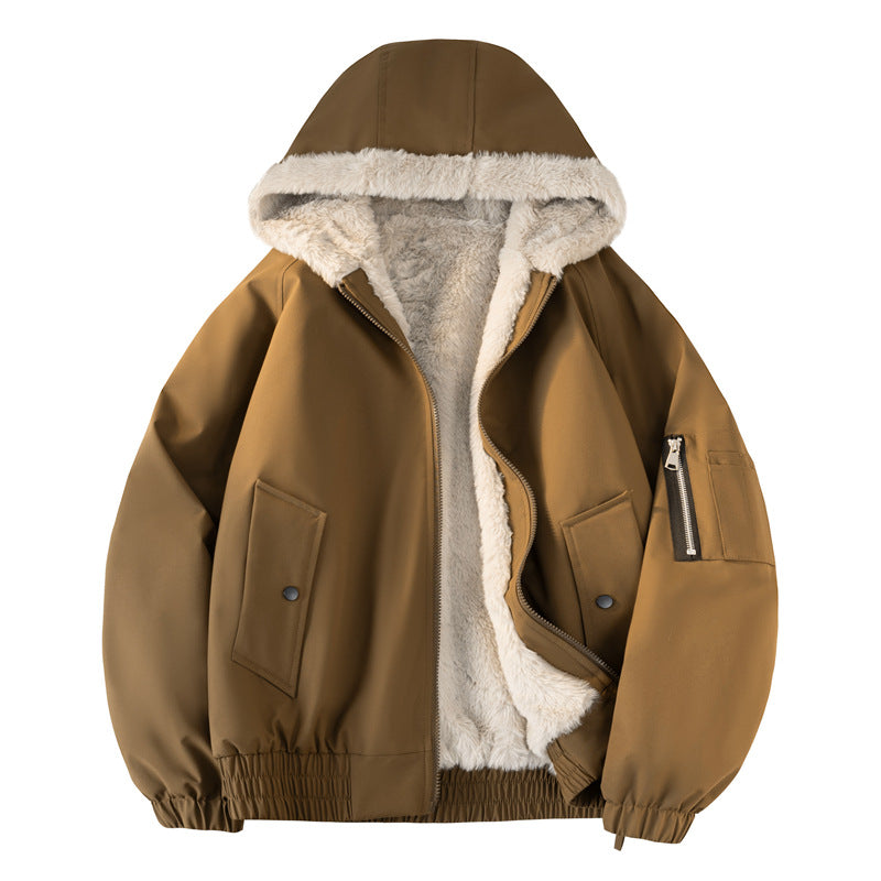 Herren Kapuzen-Bomberjacke mit Teddyfutter, wasserabweisender Außenhülle und Utility-Taschen Shop Nory