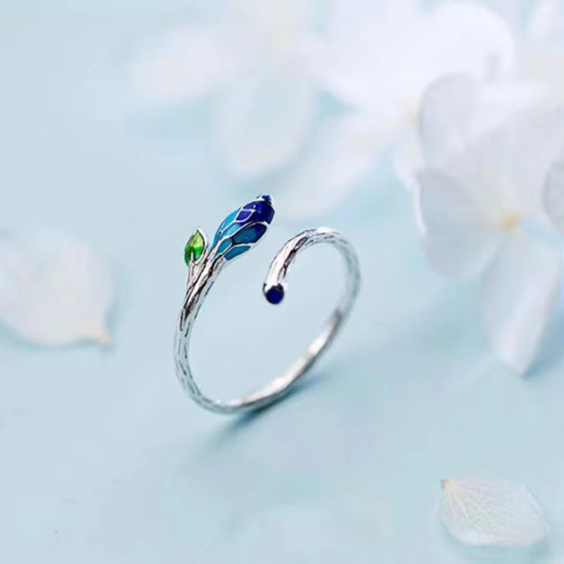 Damen Offener Ring mit floralen Details und buntem Emaille-Shop Nory