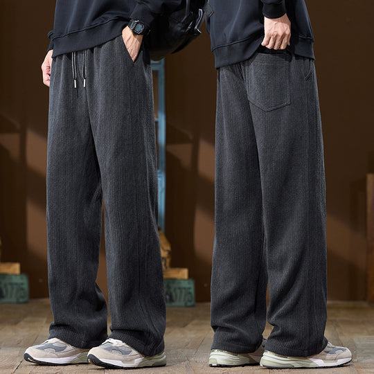 Herren Weit geschnittene Lounge-Hose aus geripptem Strukturstoff mit elastischem Bund und Tunnelzug Shop Nory