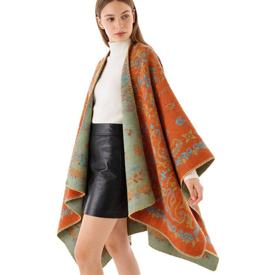 Damen Wendbarer Jacquard-Cape-Überwurf mit ornamentaler Struktur Shop Nory