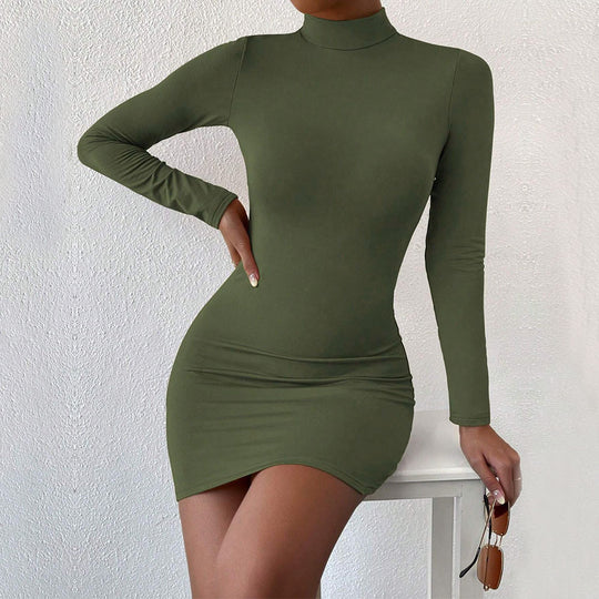 Damen figurbetontes Langarm-Minikleid mit Stehkragen und Sculpting-Jersey Shop Nory