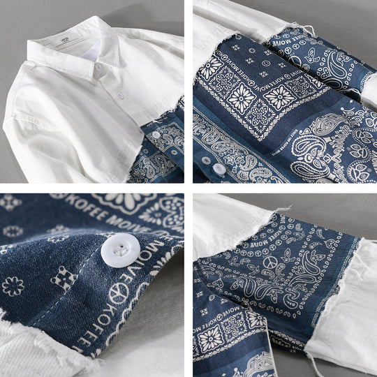 Herren Patchwork-Hemdjacke mit Bandana-Einsatz, rohen Kanten und weiter Passform Shop Nory