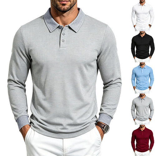 Herren Langärmeliges Polohemd aus feinem Strukturjersey mit Brustknopfleiste Shop Nory