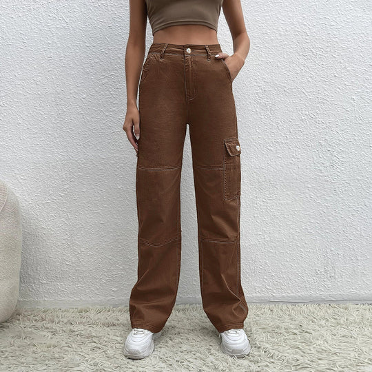 Damen Hochtaillierte Utility-Cargo-Hose im Wide‑Leg aus robustem Denim Shop Nory