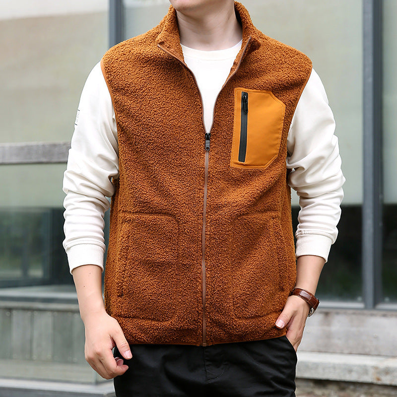 Herren Teddyfleece-Outdoorweste mit hohem Kragen, durchgehendem Reißverschluss und verschweißter Brusttasche Shop Nory