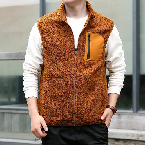 Herren Teddyfleece-Outdoorweste mit hohem Kragen, durchgehendem Reißverschluss und verschweißter Brusttasche Shop Nory