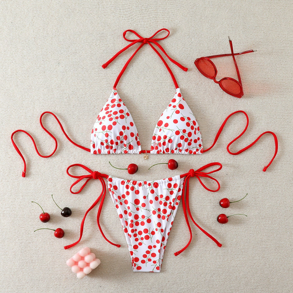 Damen Triangel-Bikini mit verspieltem Kirschmuster