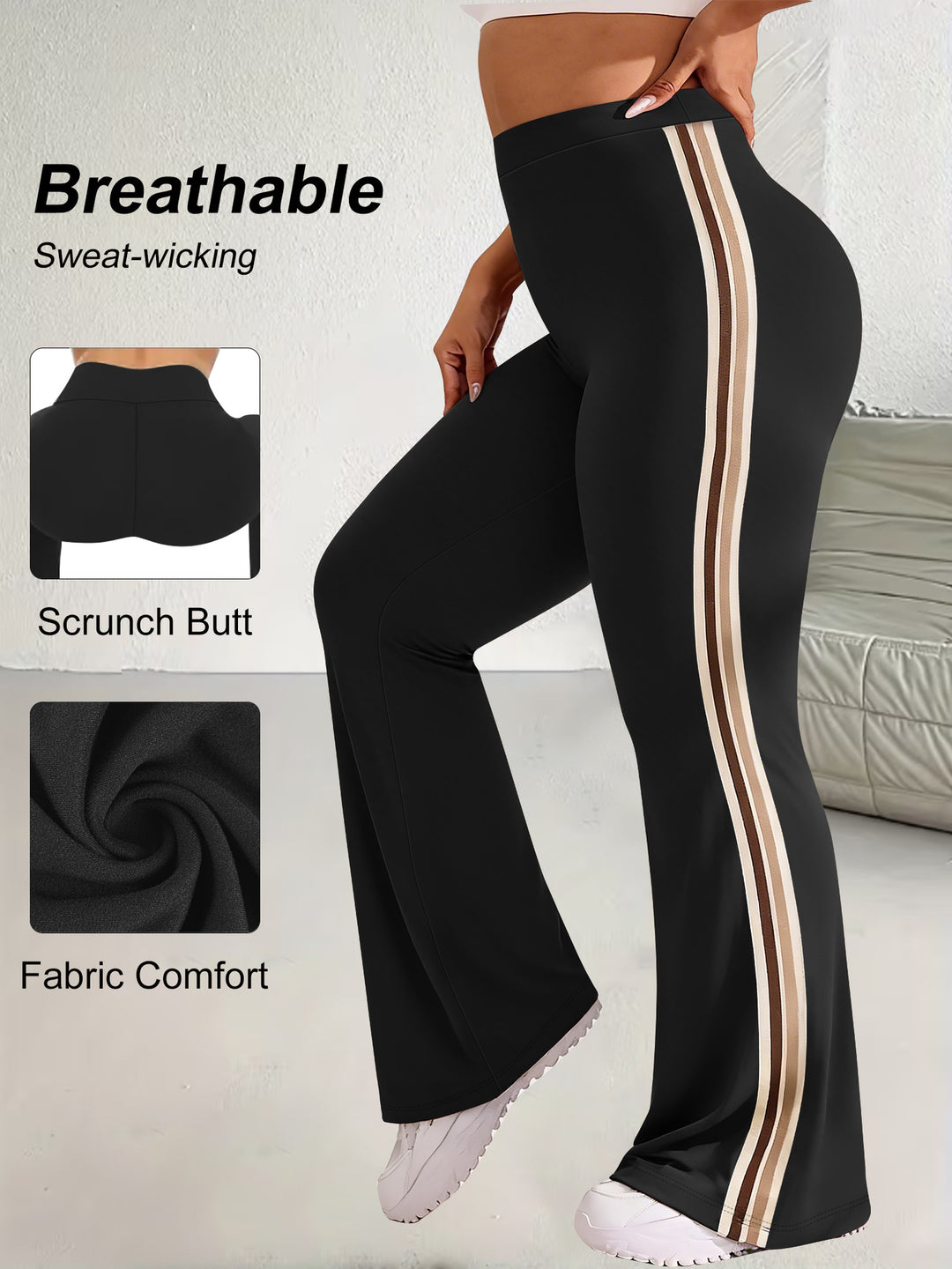 Damen High-Waist Schlaghose mit seitlichem Streifen und Scrunch-Po Shopy Nory