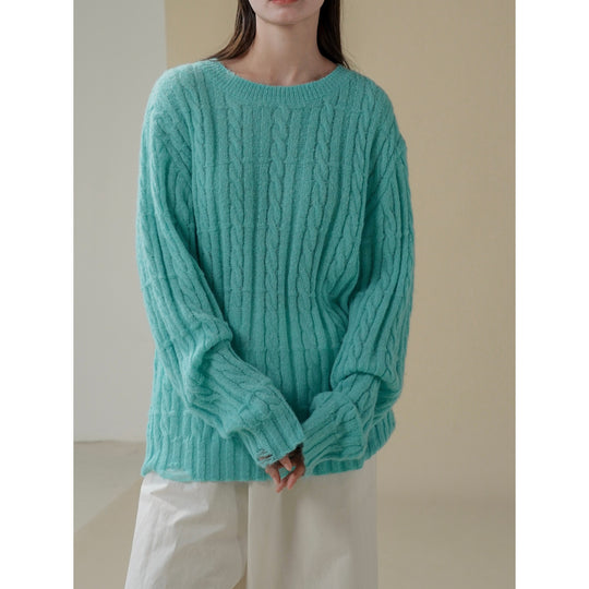 Damen Grobgestrickter Oversize-Zopfpullover mit Rundhalsausschnitt Shop Nory