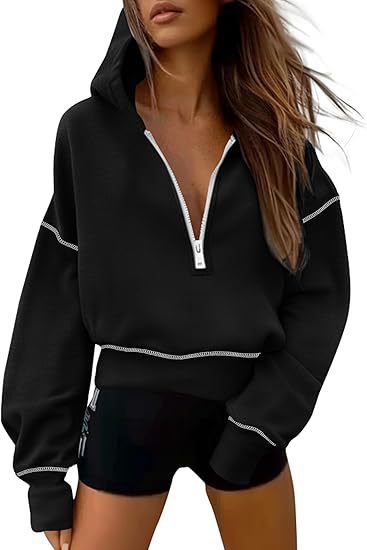 Damen Modischer Kapuzenpullover mit durchgehendem Reißverschluss