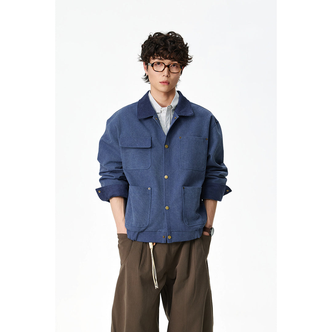Unisex Kurz geschnittene Canvas-Fieldjacke mit Cordkragen und vier aufgesetzten Taschen Shop Nory