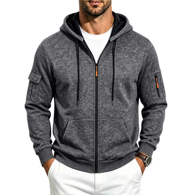 Herren Kapuzen-Sweatjacke aus meliertem French-Terry mit Reißverschluss und Ärmeltasche Shop Nory