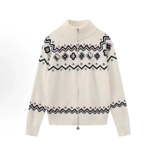 Damen Modischer Strickpullover mit Stehkragen und Reißverschluss Shop Nory