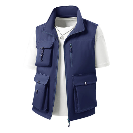Herren Multifunktionale Outdoorweste mit mehreren Cargo-Taschen und Stehkragen Shop Nory