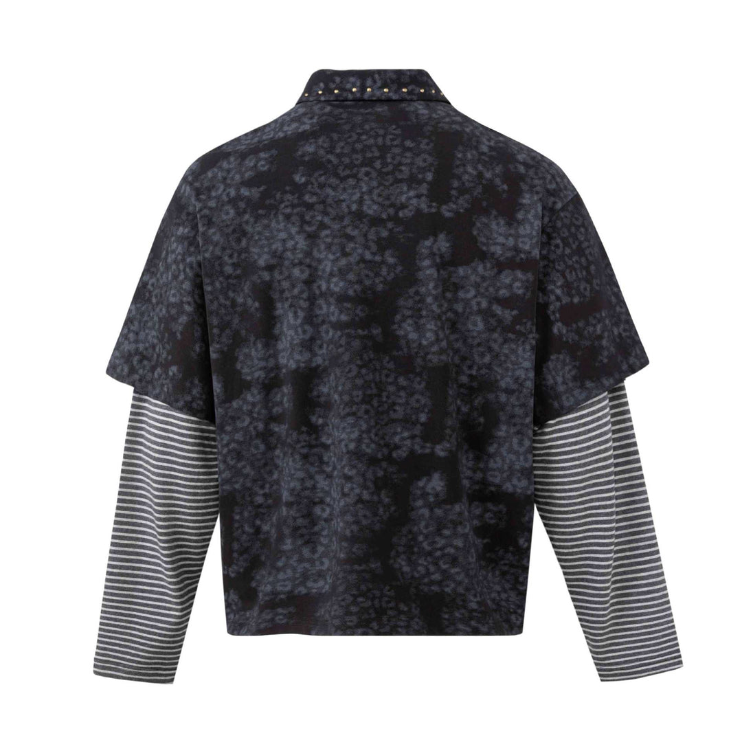 Herren Lagenlook-Polo mit Nietenkragen und gestreiften Einsatzärmeln Shop Nory