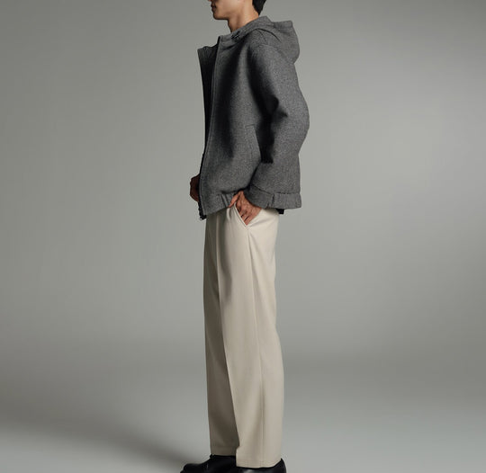 Herren Kurze Wollmisch-Kapuzenjacke mit Reißverschluss und elastischem Saum Shop Nory
