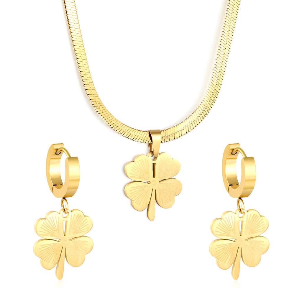Damen Schmuckset mit vierblättrigem Kleeblatt-Anhänger und passenden Ohrsteckern Shop Nory