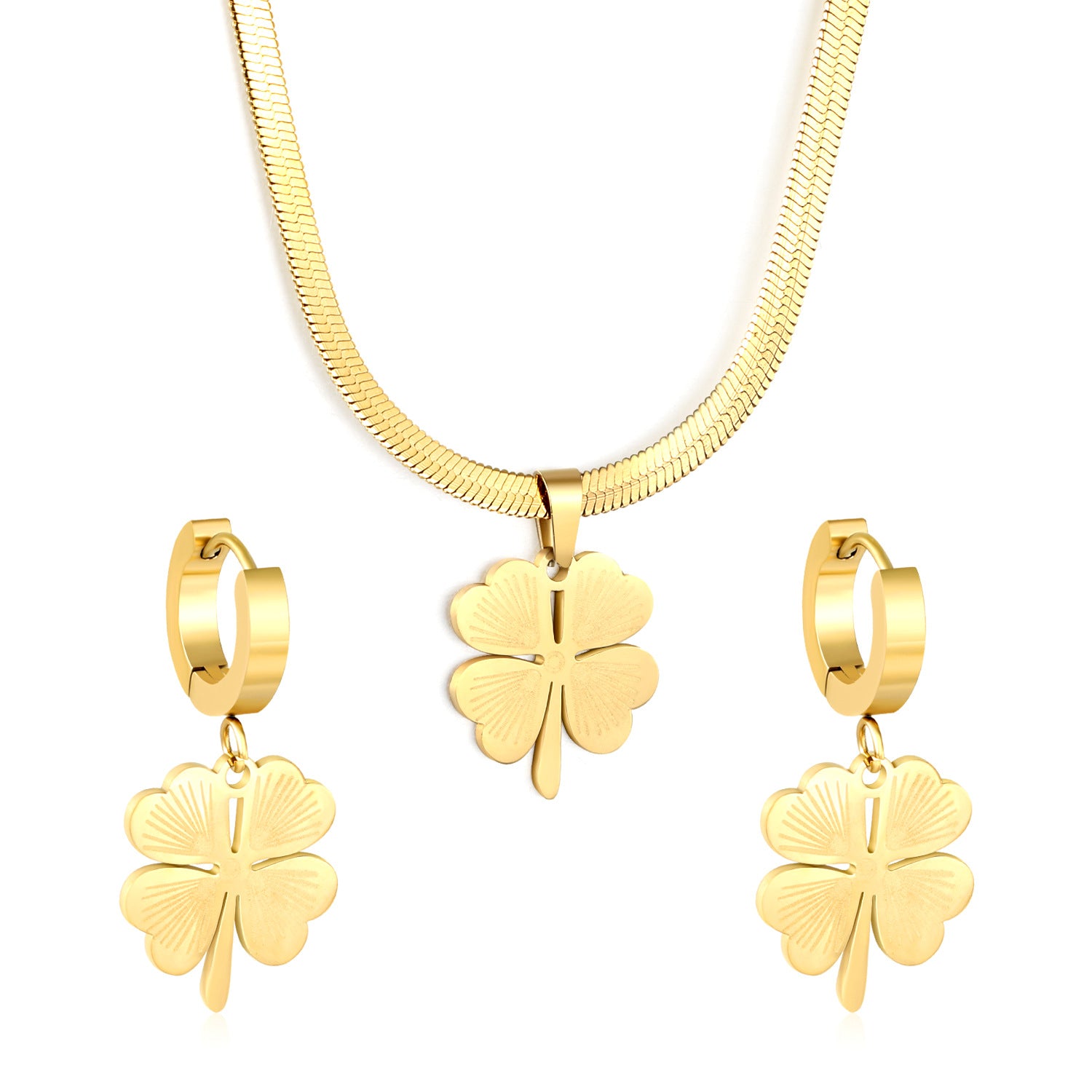 Damen Schmuckset mit vierblättrigem Kleeblatt-Anhänger und passenden Ohrsteckern Shop Nory