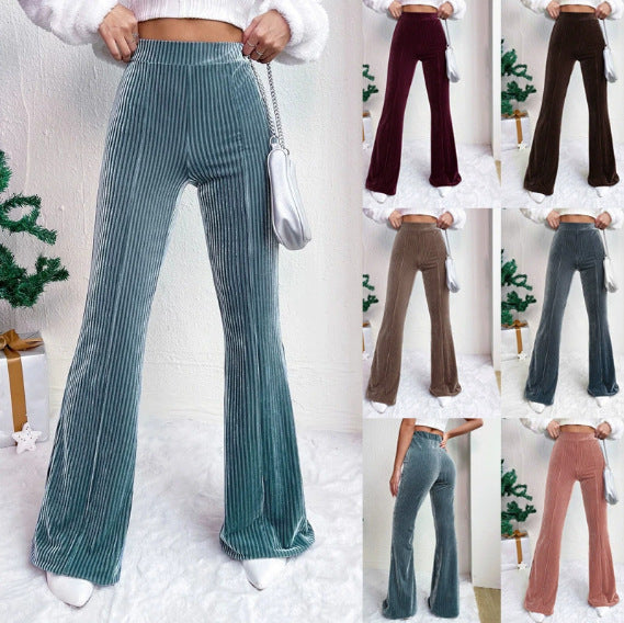 Damen Hochtaillierte gerippte Samt-Hose mit weitem Bein Shop Nory