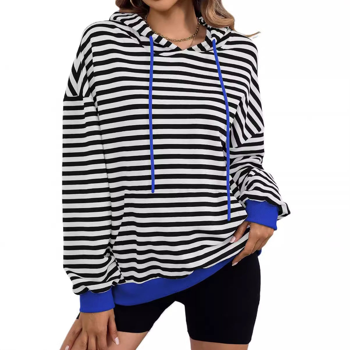 Damen lässiger Kapuzenpullover mit buntem Streifenmuster