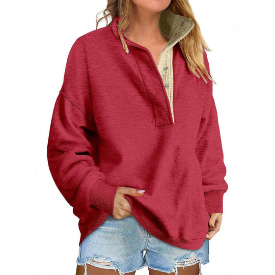 Damen Oversize-Henley-Sweatshirt mit Stehkragen und Druckknopfleiste Shop Nory