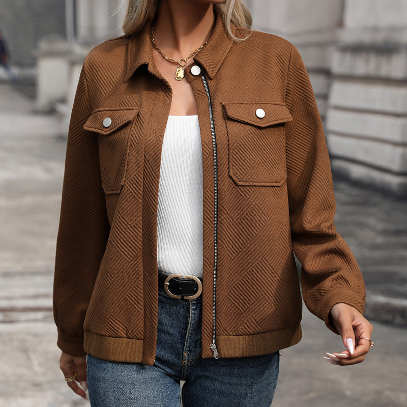 Damen Strukturierte Jacke mit geometrischem Steppmuster und Reißverschluss Shop Nory