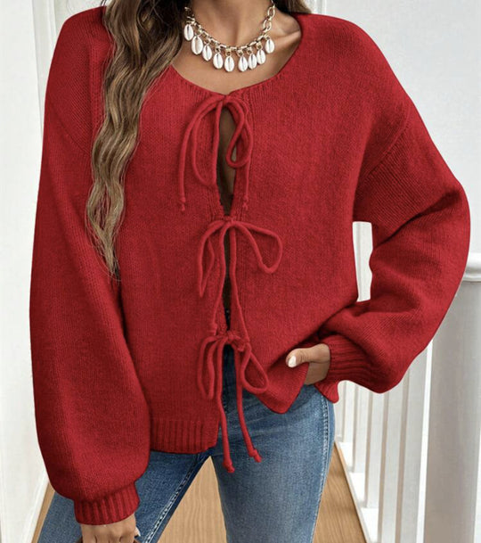Damen Kurzcardigan mit Bindebändern, Oversize‑Silhouette und Ballonärmeln Shop Nory
