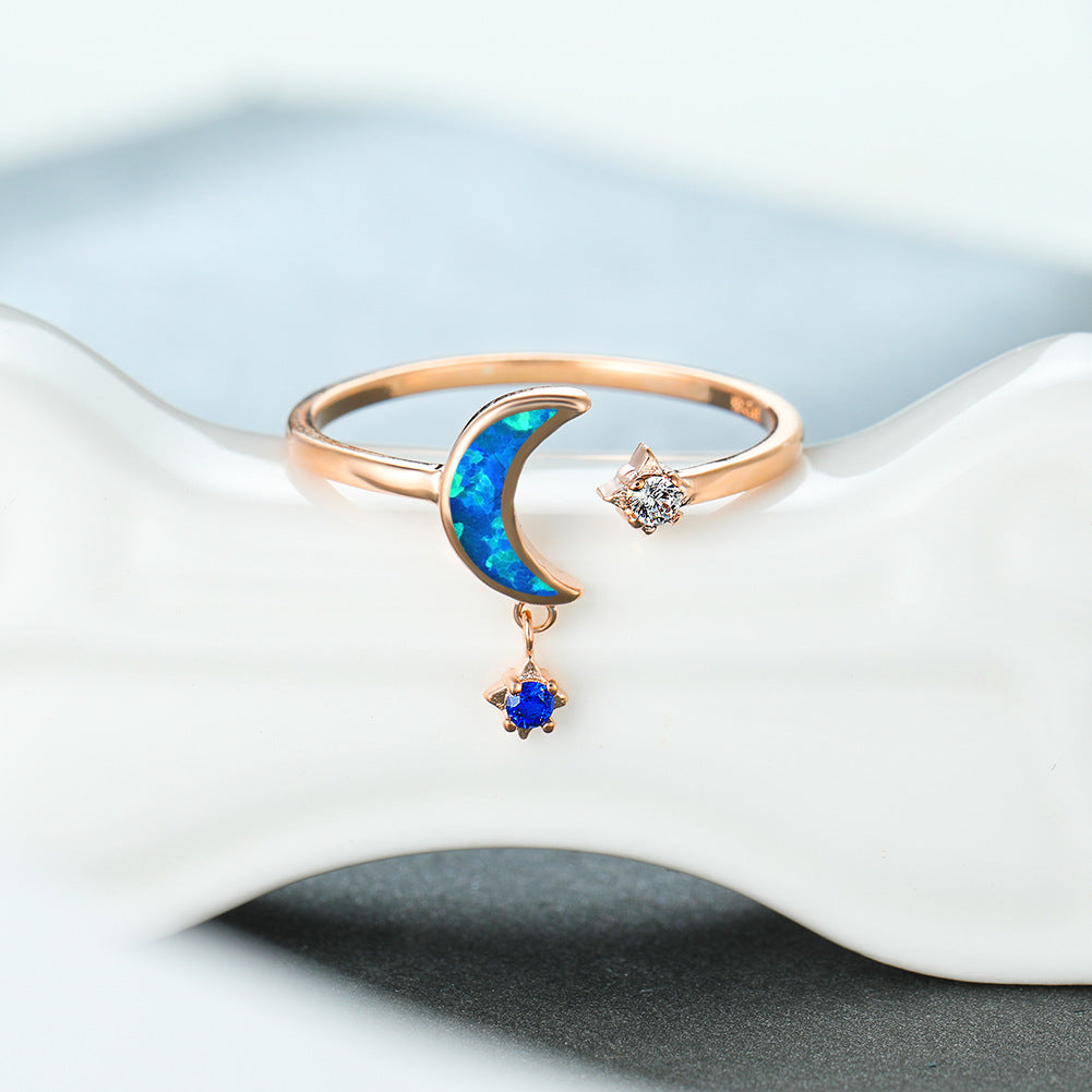 Damen Ring mit schimmerndem Mond und funkelnden Sternen Shop Nory