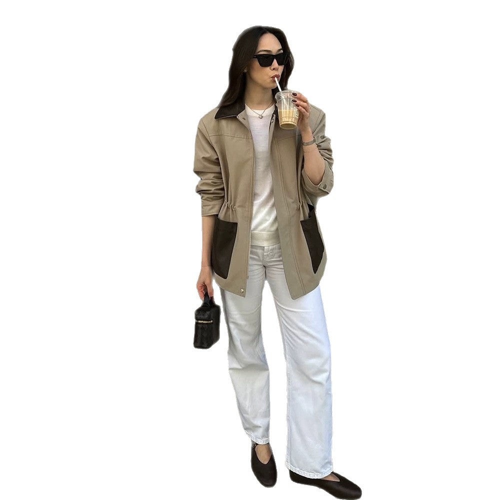 Damen Boxy-Fieldjacke mit kontrastkragen in Lederoptik und aufgesetzten Taschen Shop Nory