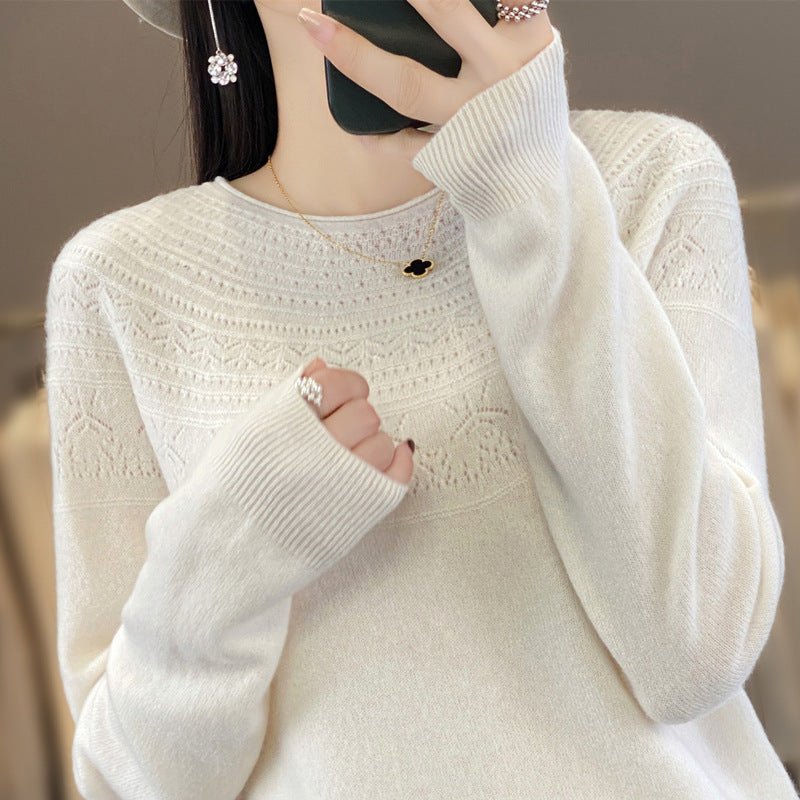 Damen Rundhals-Feinstrickpullover mit strukturierter Passe und Kaschmir-Optik Shop Nory