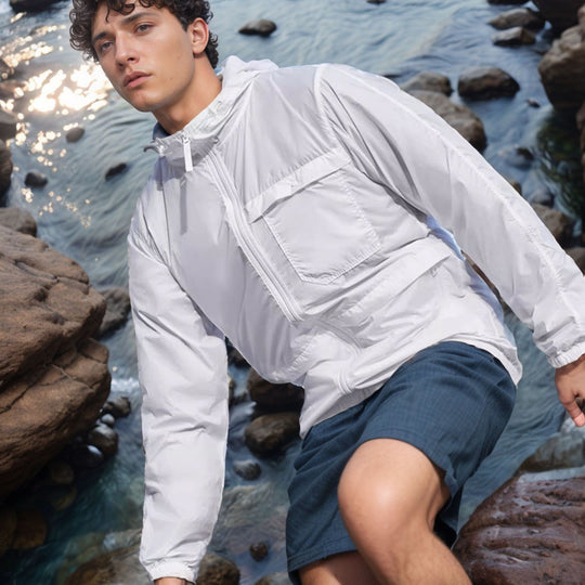 Herren Leichte atmungsaktive Outdoor-Windjacke mit Kapuze und Reißverschluss Shop Nory