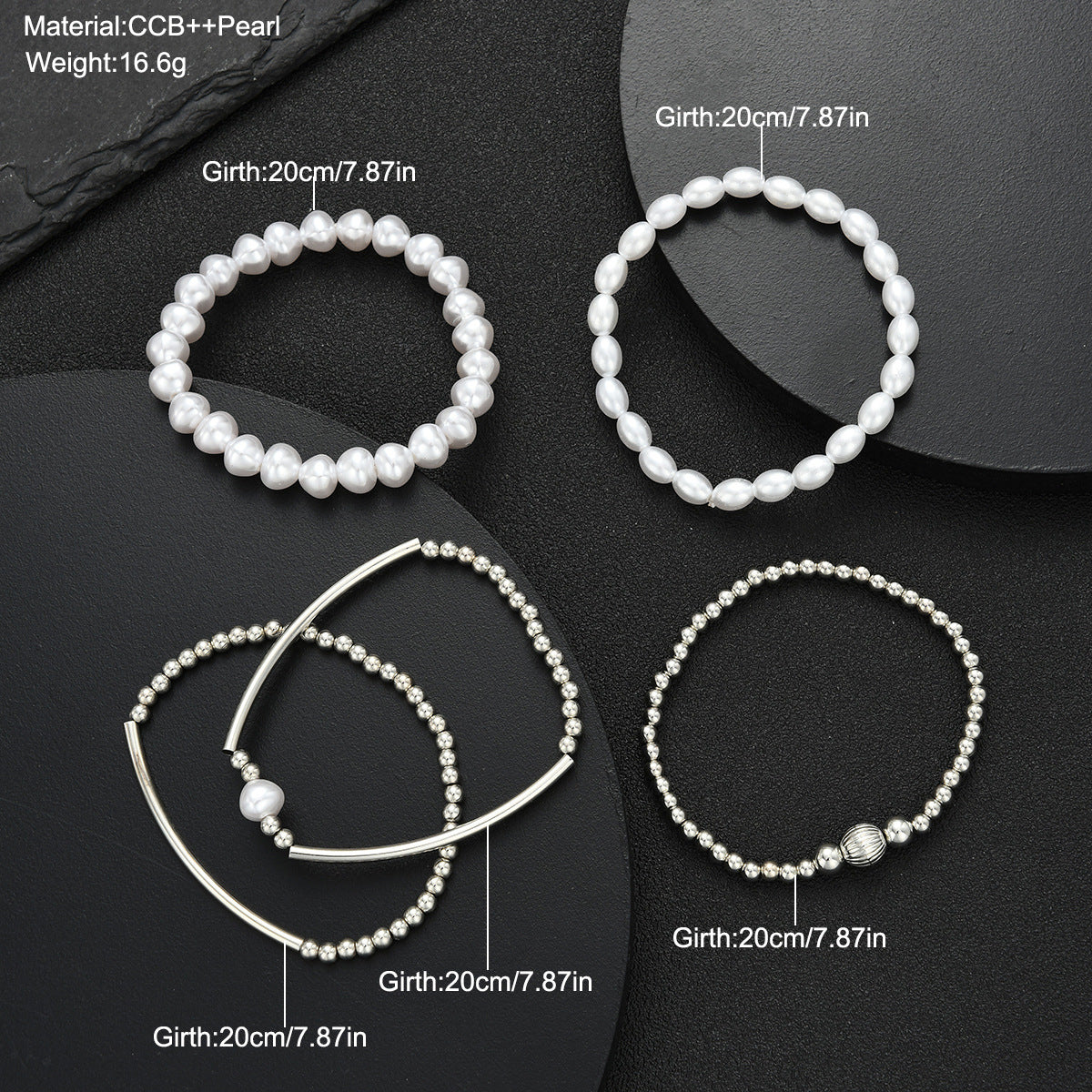 Damen-Armband-Set mit eleganten Perlen- und modernen Metallakzenten Shop Nory