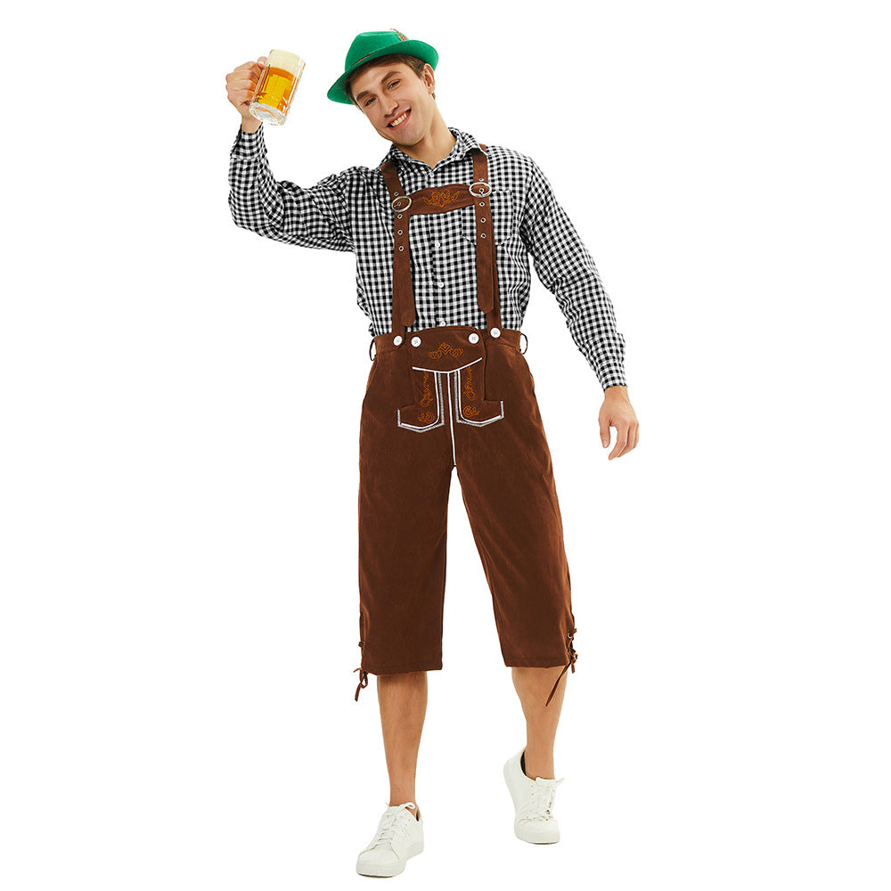 Herren nan traditionelle bayerische Trachtenlederhose knielang mit bestickten Hosenträgern Shop Nory