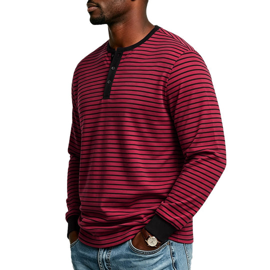 Herren Gestreiftes Langarm-Henleyshirt aus Baumwollmischung mit Knopfleiste Shop Nory