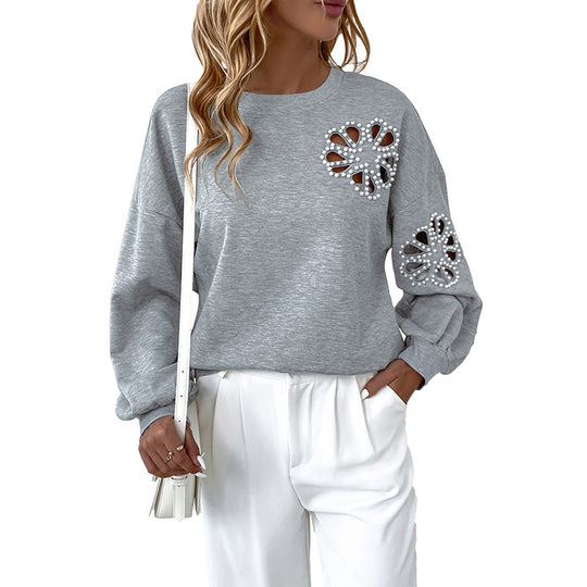 Damen Oversize-Sweatshirt mit Perlenbesatz und Cut-Out-Herzapplikation Shop Nory