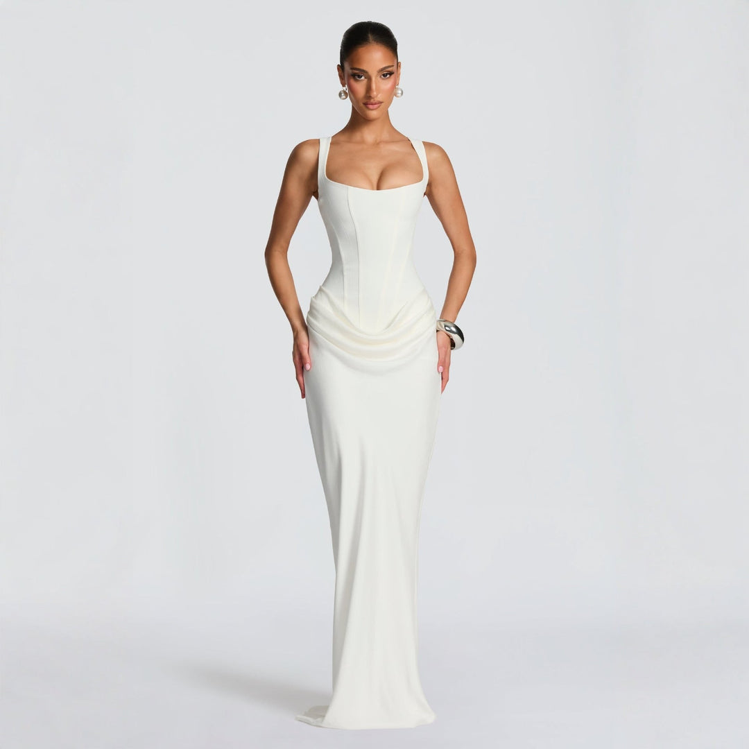 Damen Elegantes Maxikleid mit figurformendem Schnitt und zarten Drapierungen