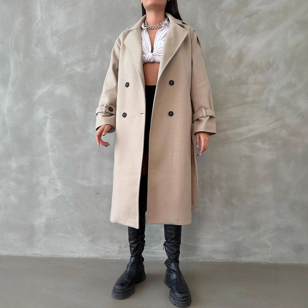 Damen Oversize Wollmix-Mantel mit doppelreihiger Knopfleiste und Taillengürtel Shop Nory