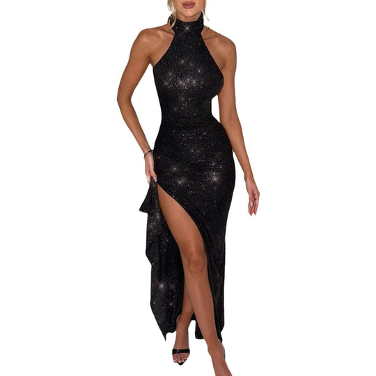 Damen Schickes Abendkleid im figurbetonten Schnitt mit hohem Schlitz und glamourösen Details