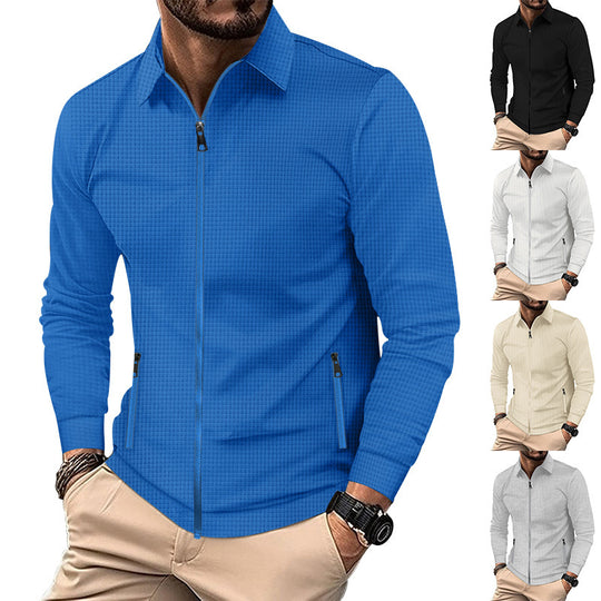 Herren nan strukturiertes Slim-Fit Zip-Überhemd mit Hemdkragen Shop Nory