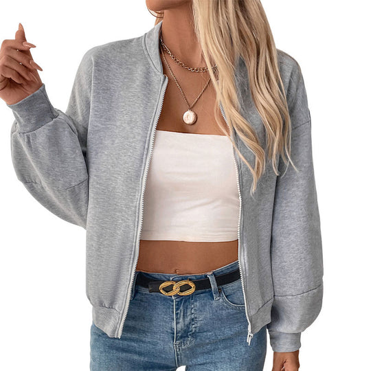 Damen Kurzgeschnittenes Bomber‑Sweatshirt mit Ballonärmeln und Reißverschluss Shop Nory