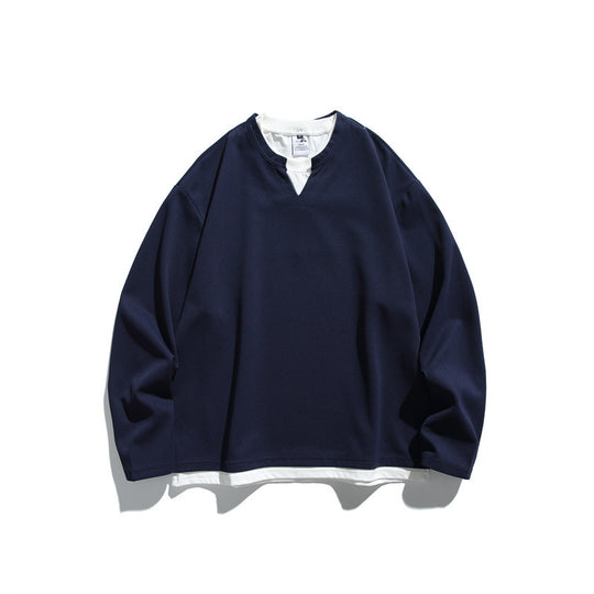 Unisex Oversize-Sweatshirt mit V‑Notch und integriertem Layer‑Look Shop Nory