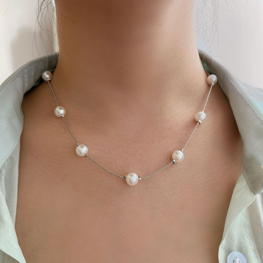 Damen perlverzierte Halskette mit feinen Goldakzenten Shop Nory