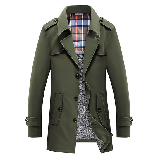 Herren Moderner Kurzmantel im Trench-Look mit kariertem Innenfutter und Utility-Taschen Shop Nory
