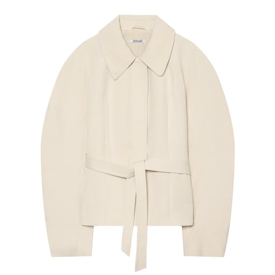 Damen Cropped Jacke im minimalistischen Trenchstil mit breitem Hemdkragen und Bindegürtel Shop Nory